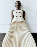Beige Bandeau Pleated Midi Dress