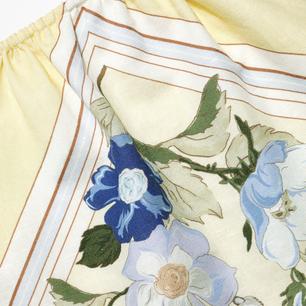 A close up of the fabric for the Yellow Floral Linen Top