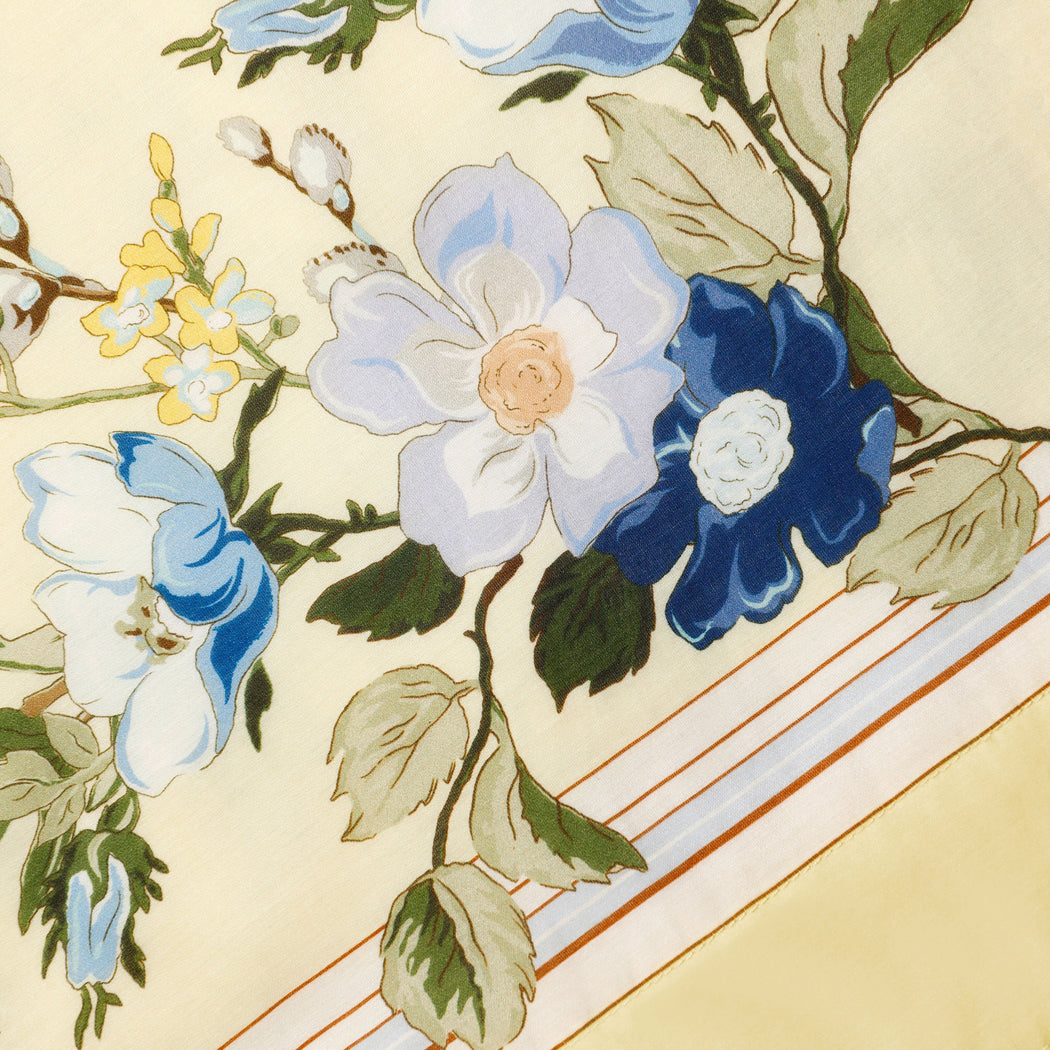 A close up of the fabric for the Yellow Floral Organza Trousers