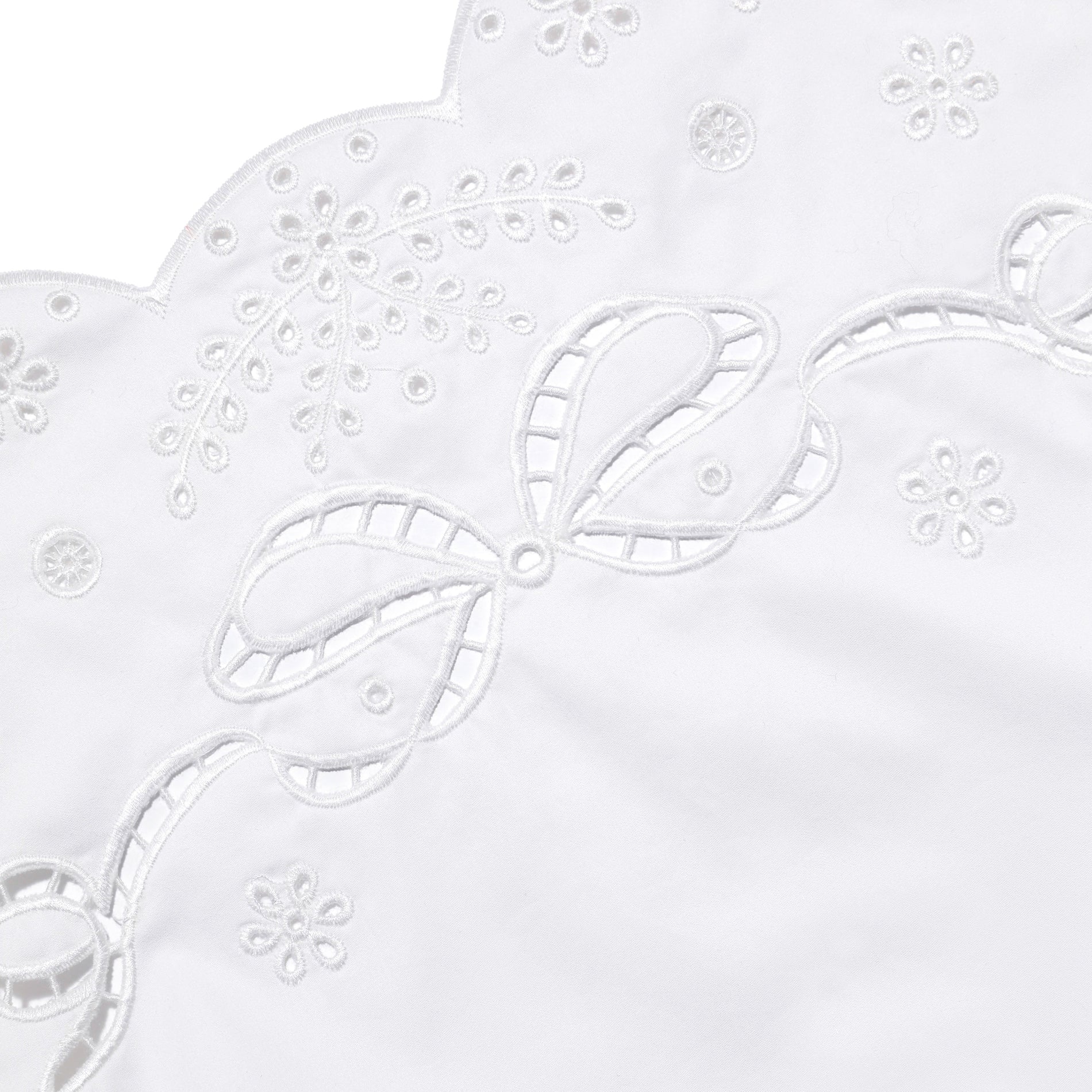 A close up of the fabric for the White Cotton Embroidered Mini Dress
