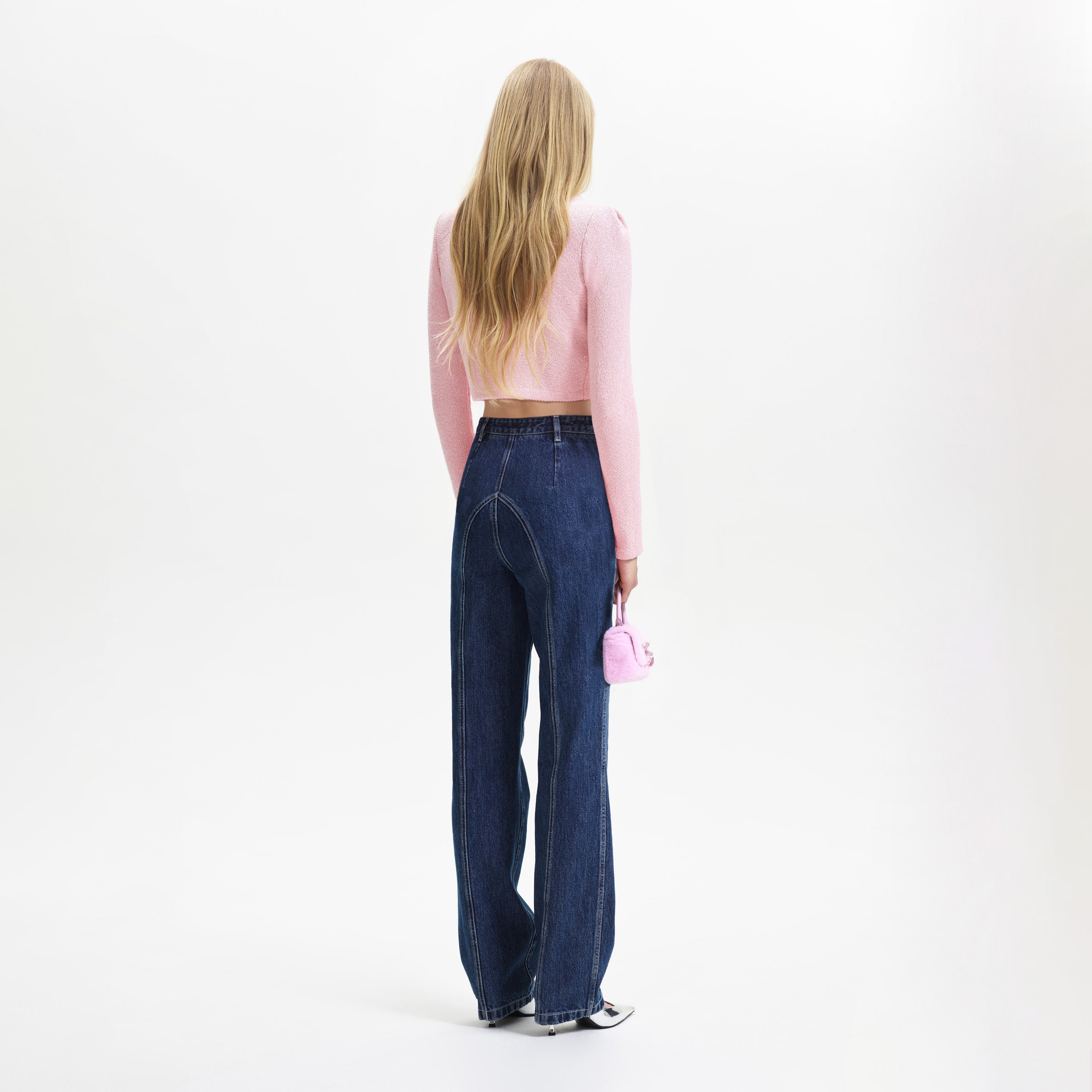 Pink Faux Fur Collar Cardigan