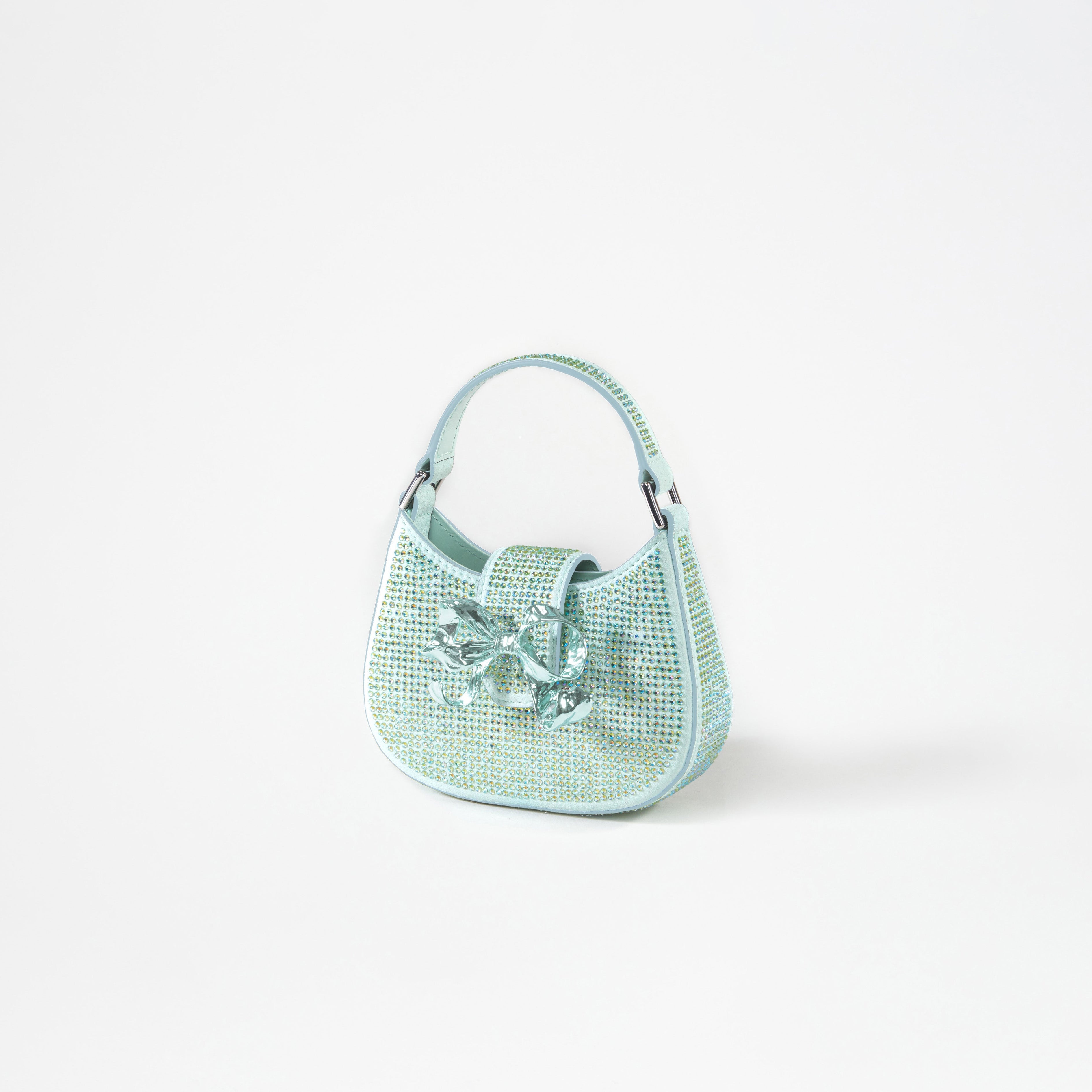 Green Rhinestone Crescent Bow Micro Bag