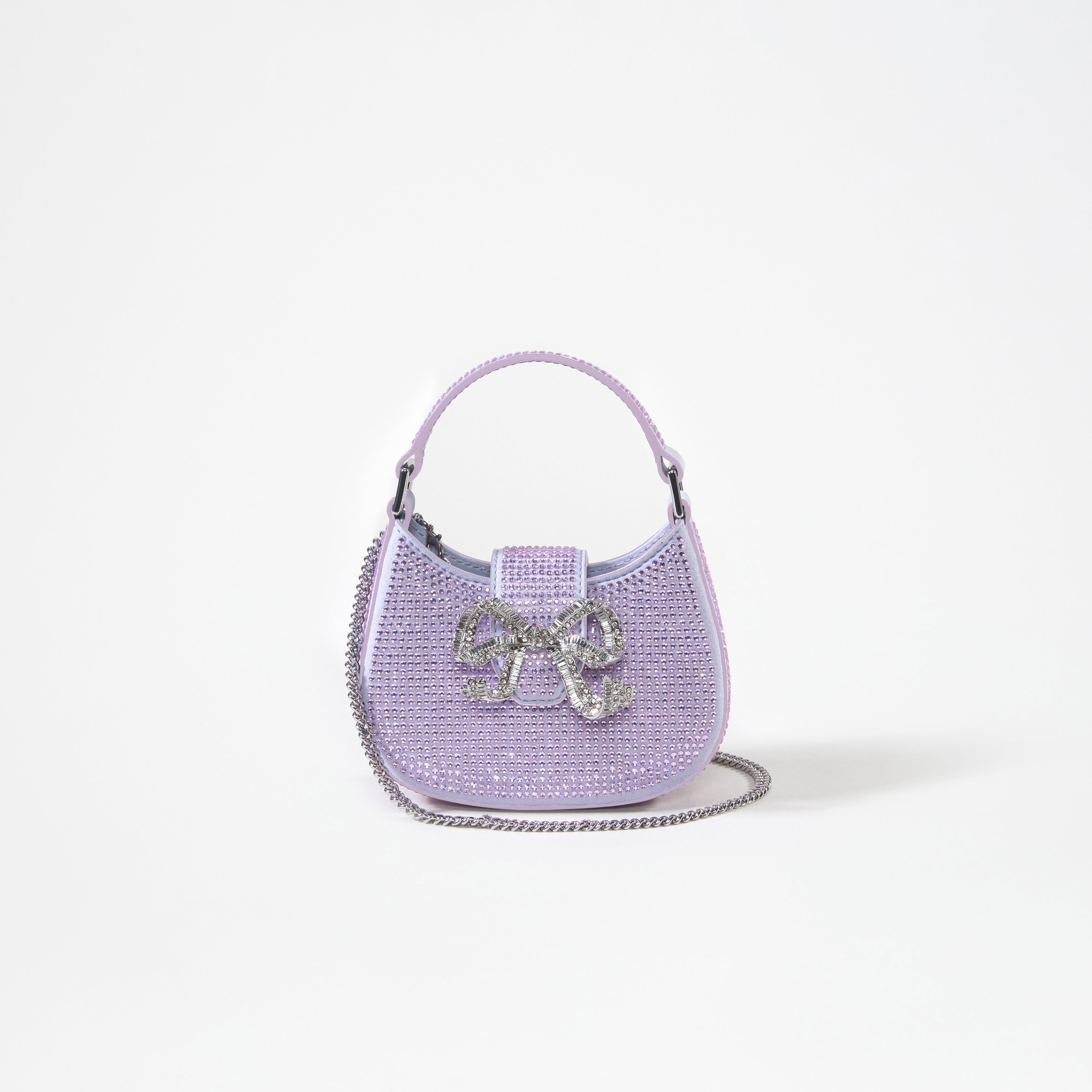 Purple Rhinestone Crescent Bow Micro Bag