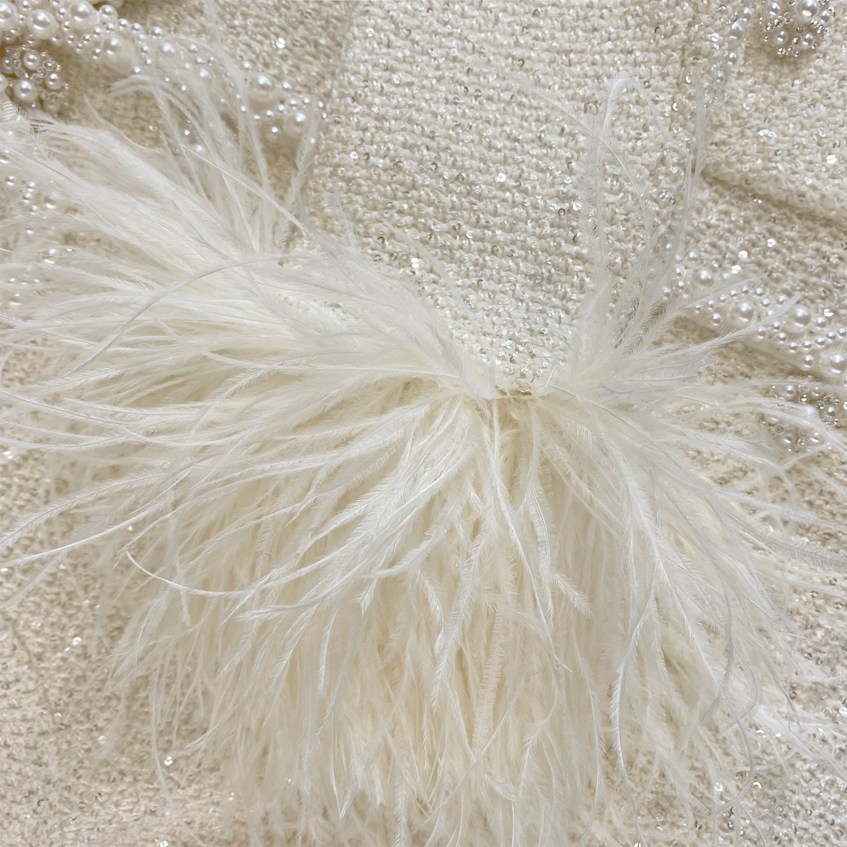 Cream Sequin Pearl Cropped Feather Cardigan