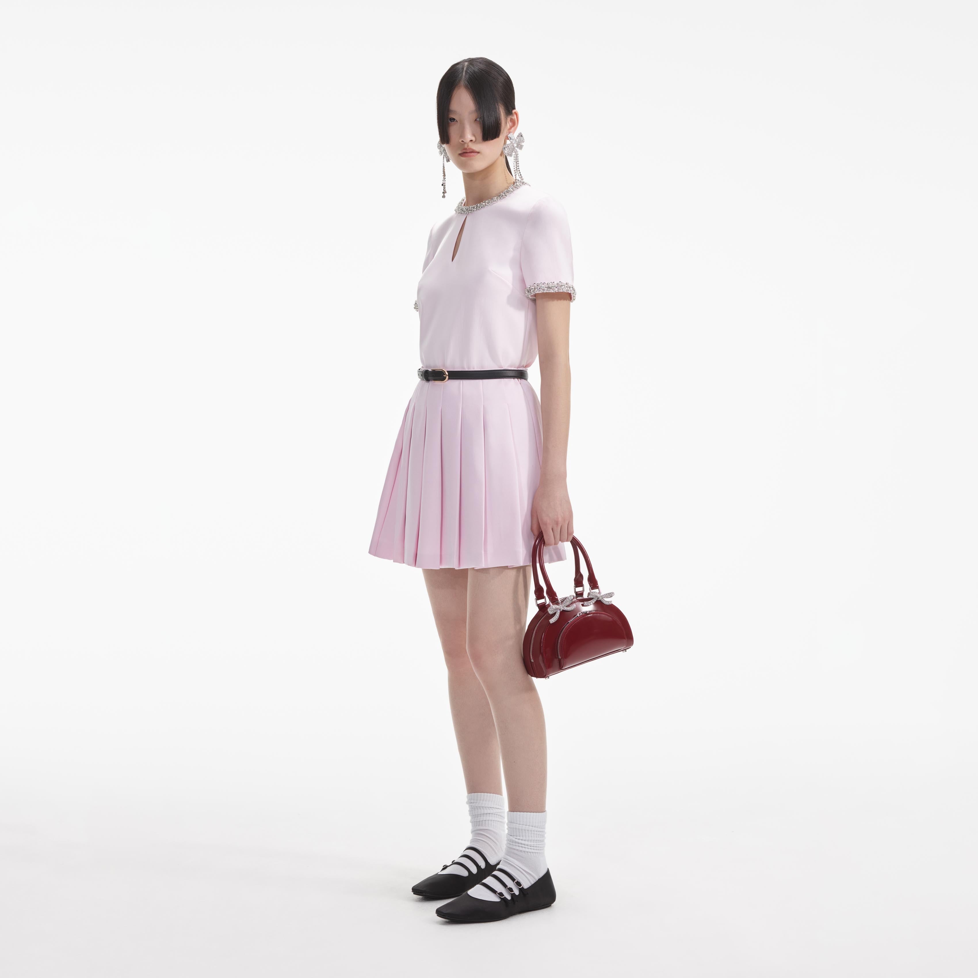 Pink Satin Mini Skirt