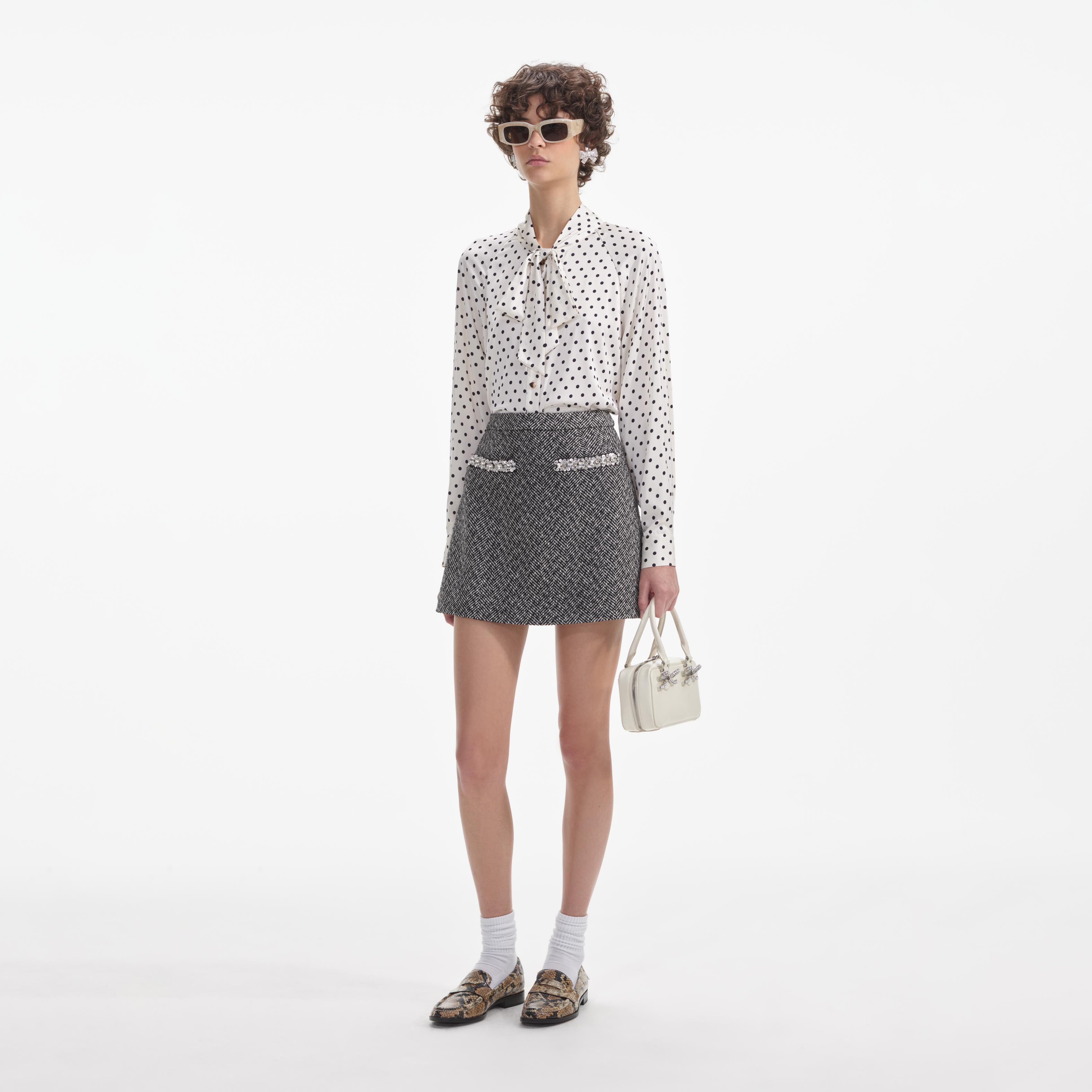 Cream Polka Dot Satin Blouse