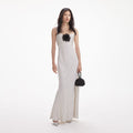 Cream Polka Dot Satin Maxi Dress