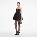 Black Taffeta Diamante Mini Dress
