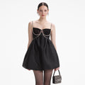 Black Taffeta Diamante Mini Dress