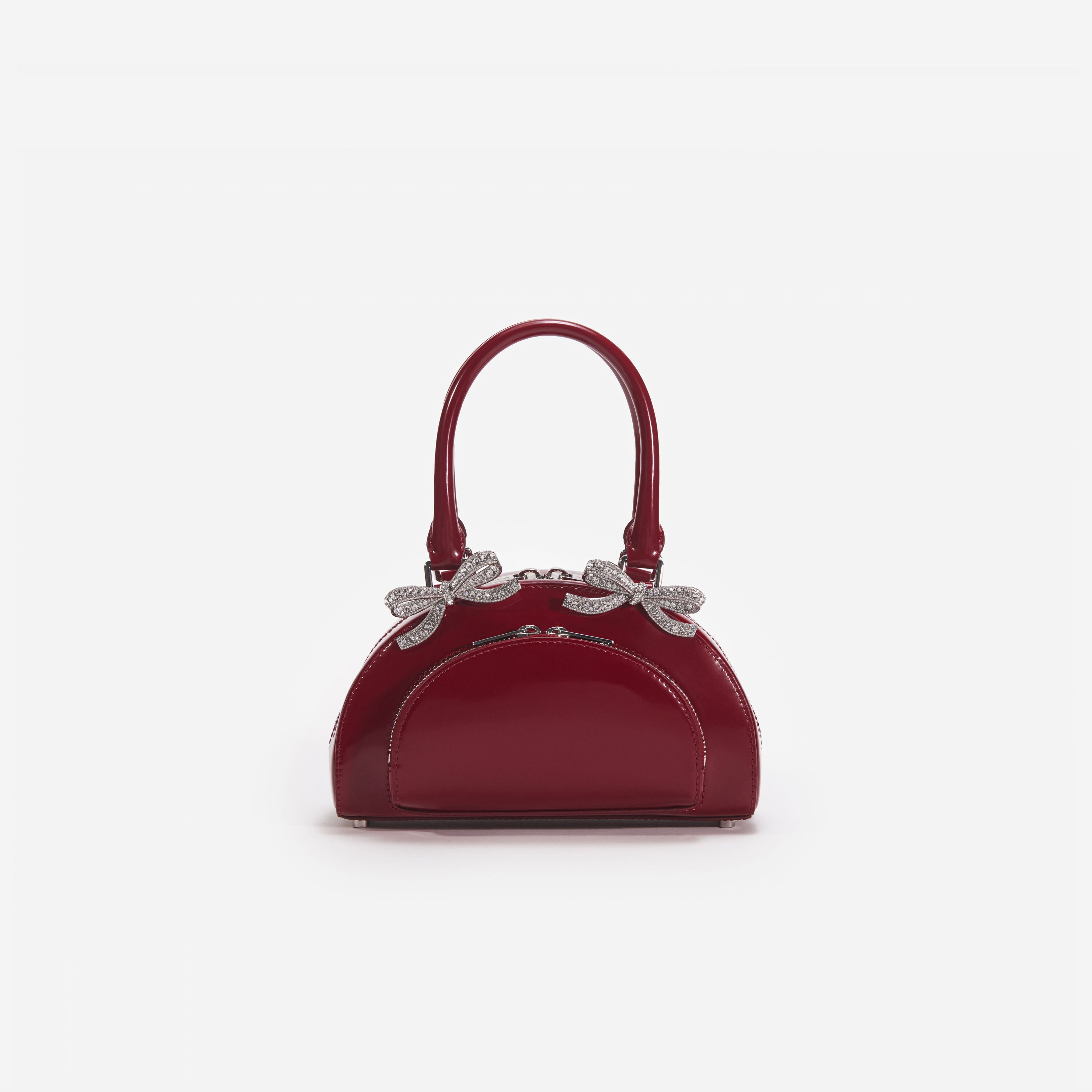 Burgundy Leather Curved Mini Tote Bag