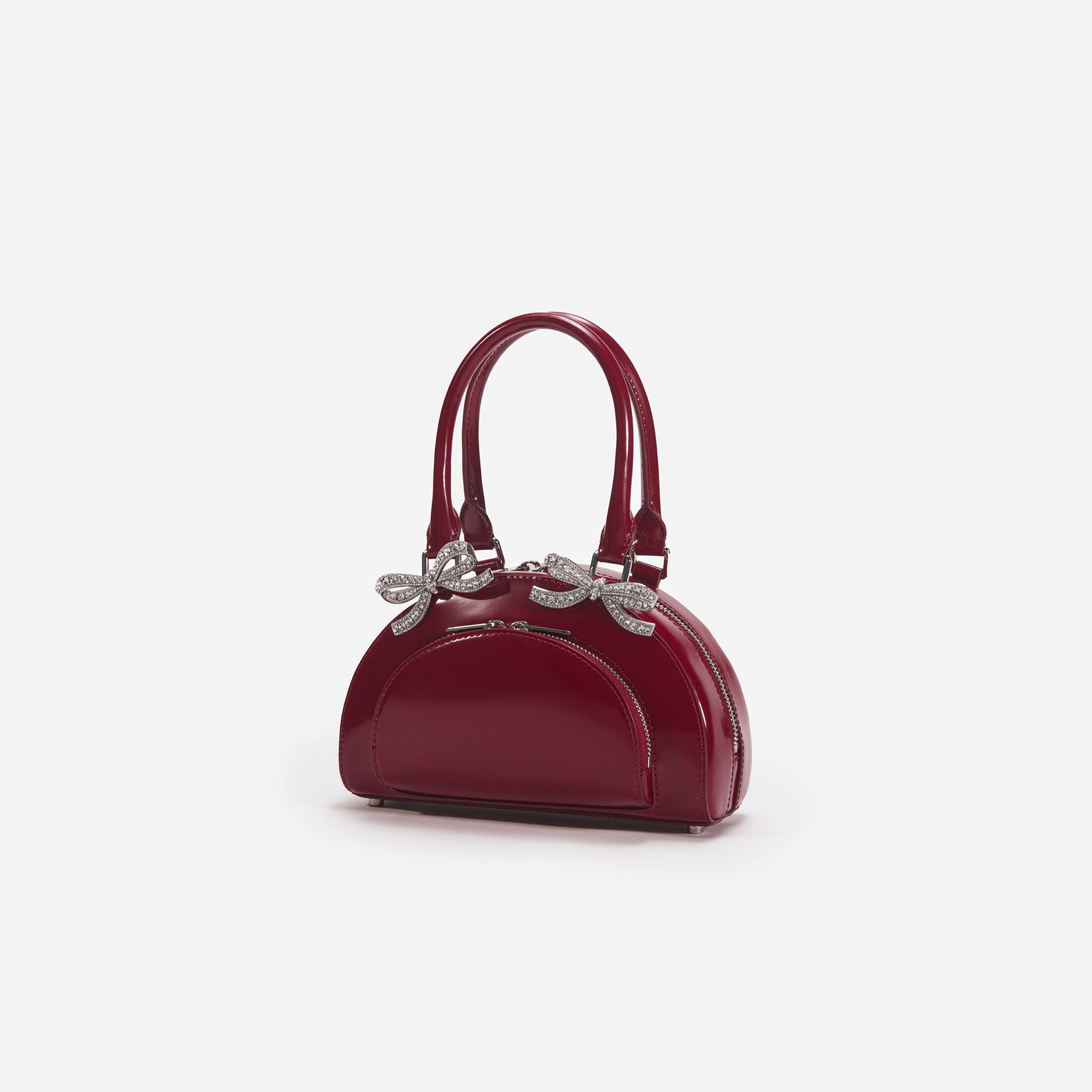 Burgundy Leather Curved Mini Tote Bag