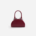 Burgundy Leather Curved Mini Tote Bag
