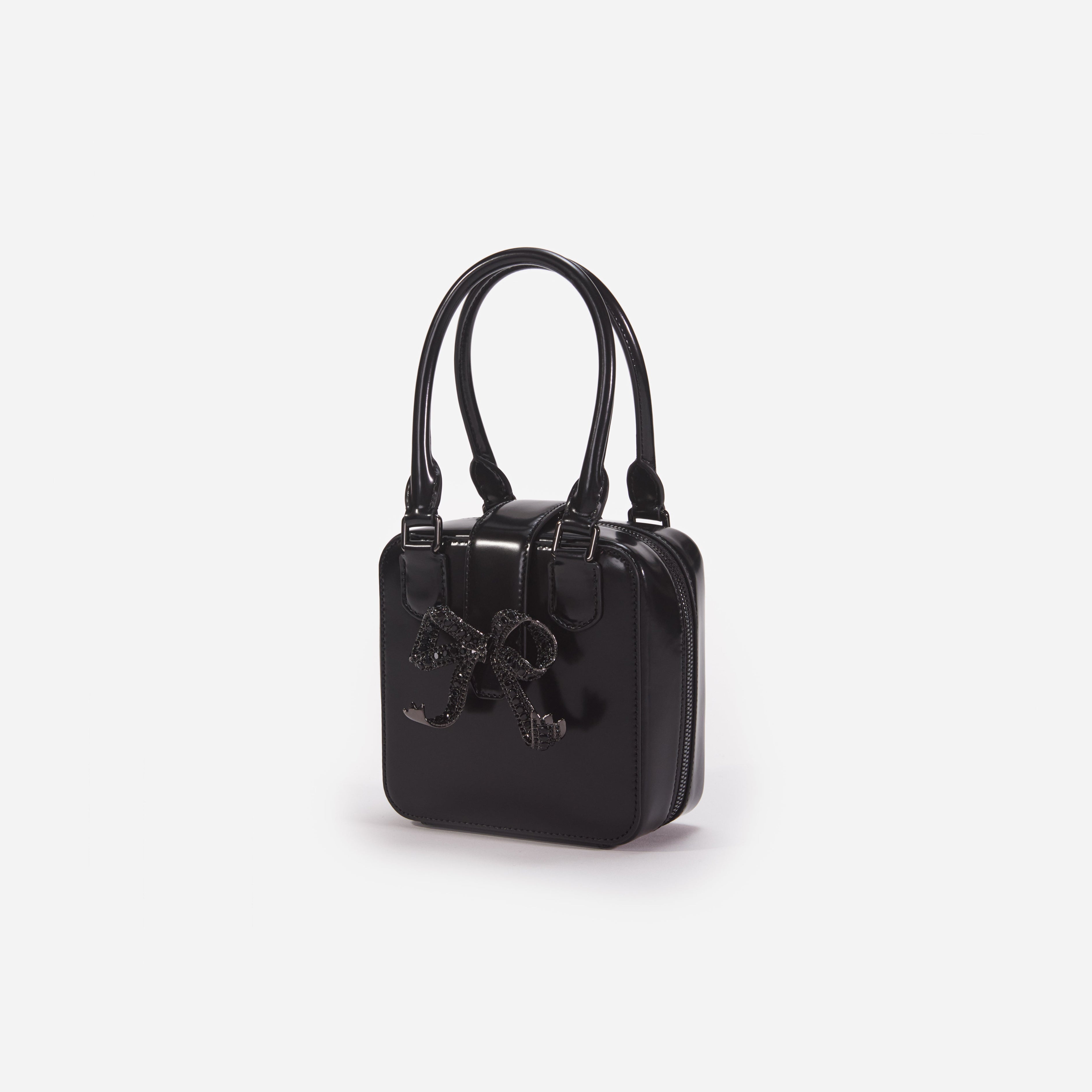 Black Leather Square Mini Tote Bag
