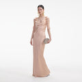 Rose Gold Satin Flower Maxi Dress