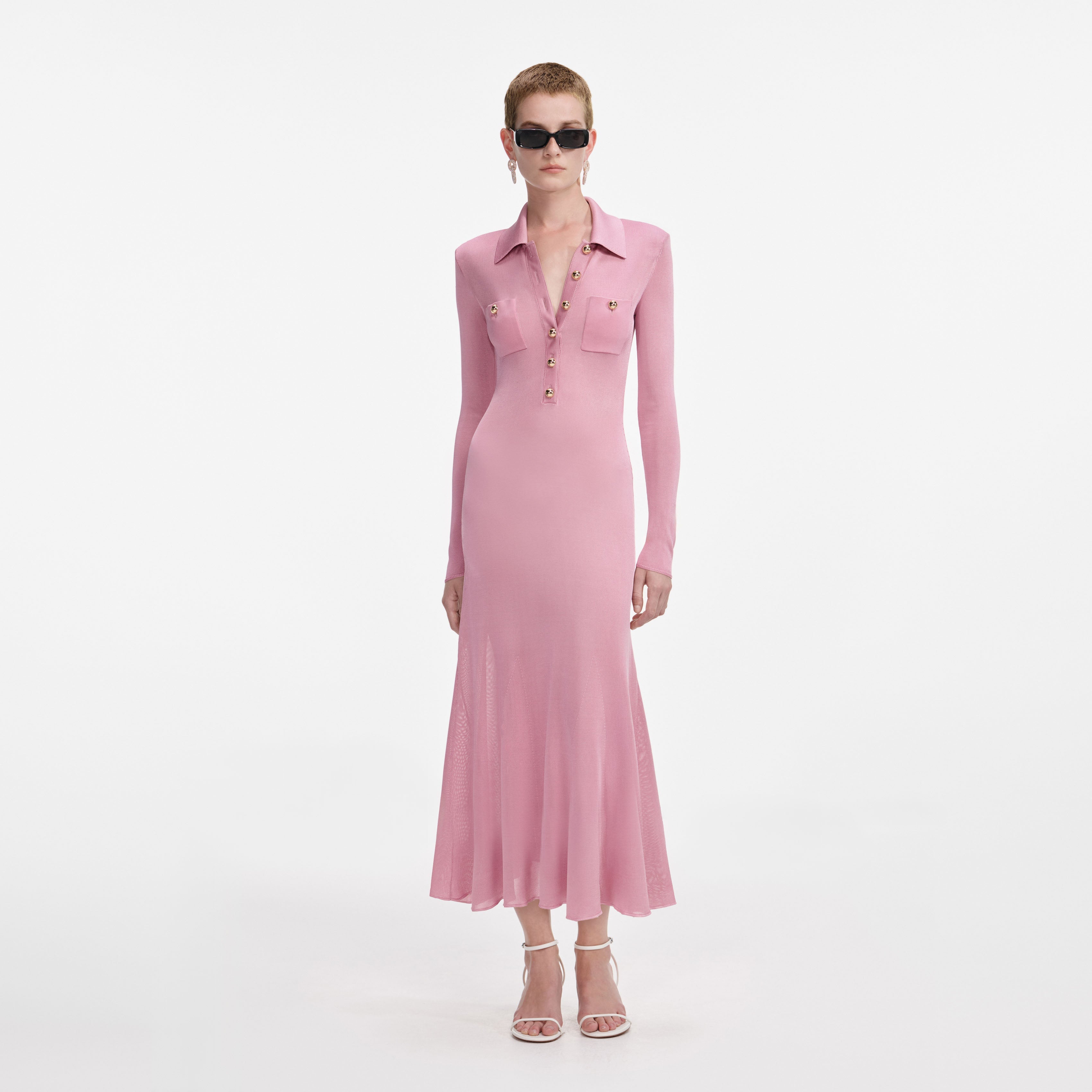 Pink Viscose Knit Midi Dress