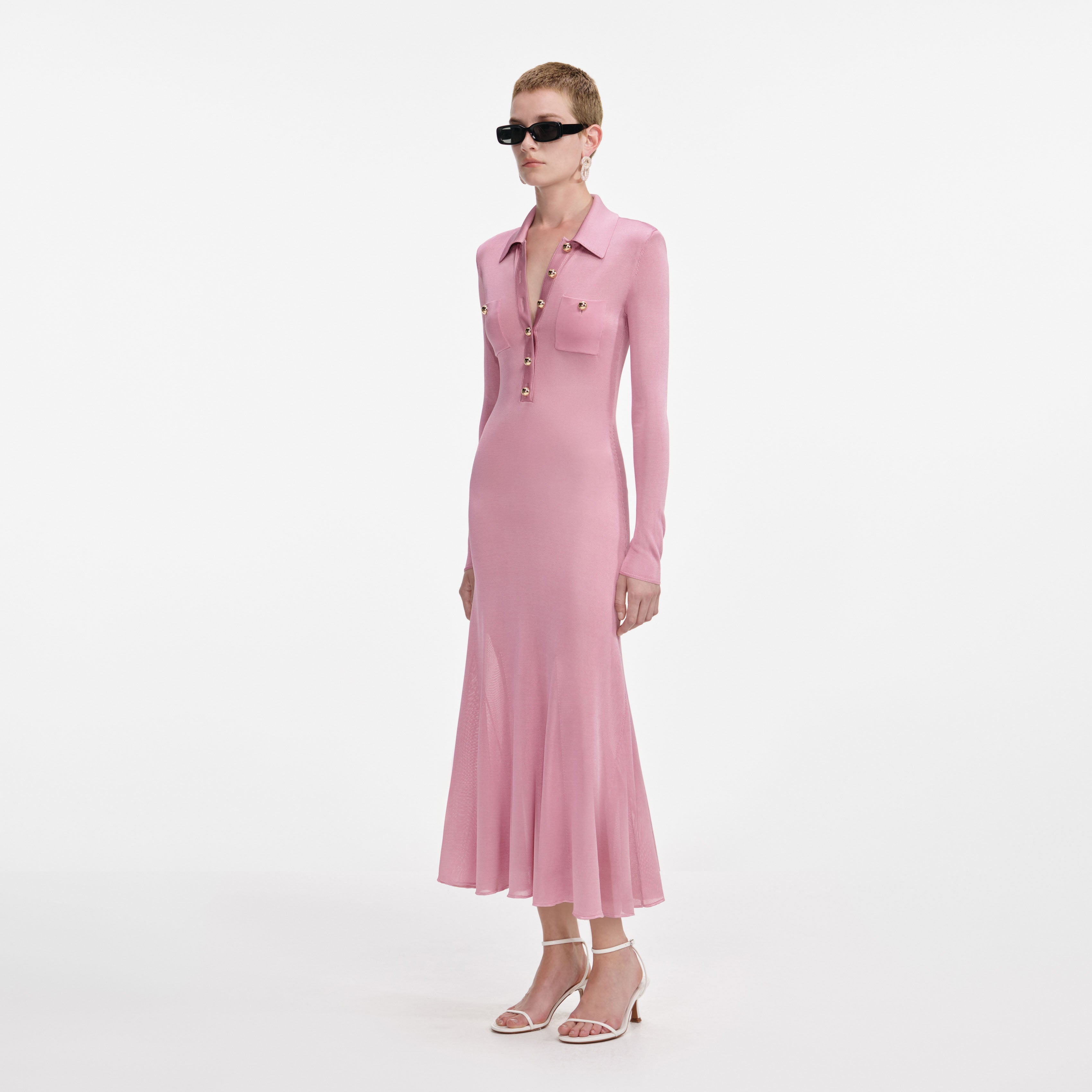 Pink Viscose Knit Midi Dress
