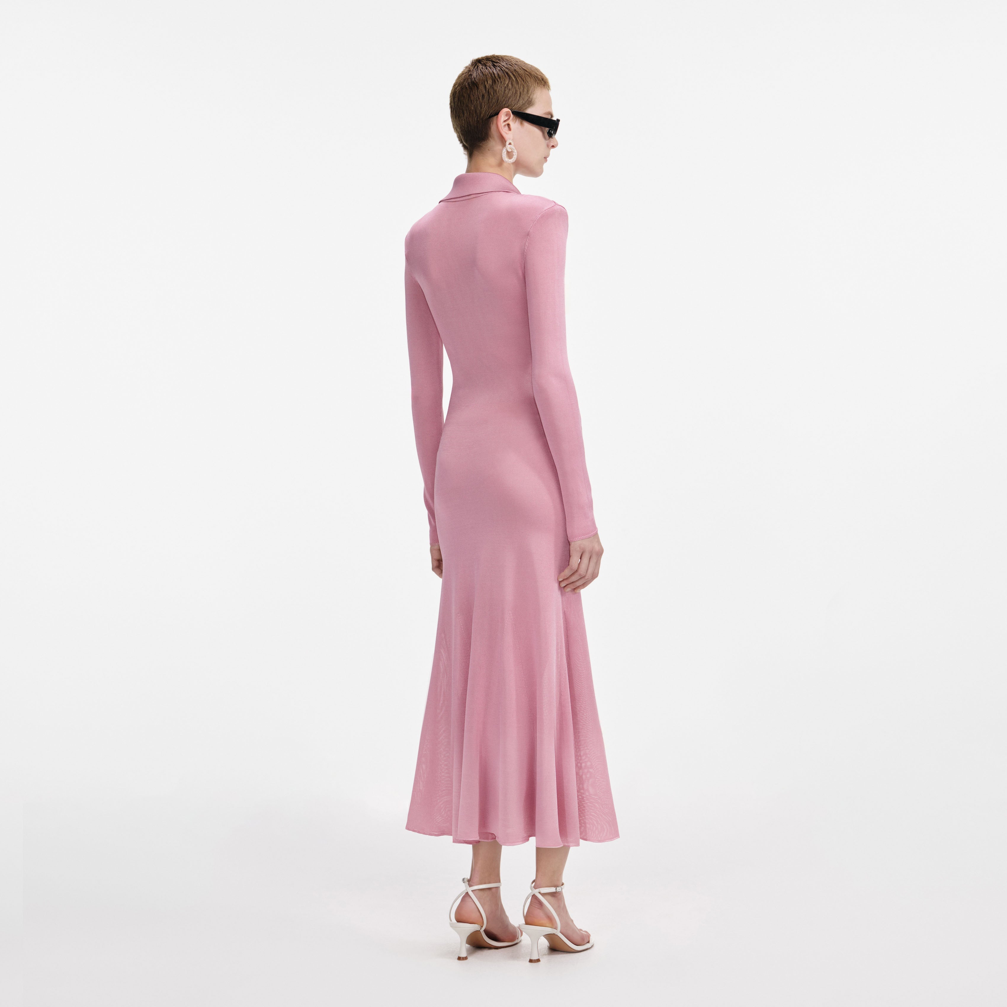 Pink Viscose Knit Midi Dress