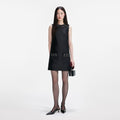 Black Taffeta Embellished Trim Mini Dress