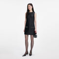 Black Taffeta Embellished Trim Mini Dress