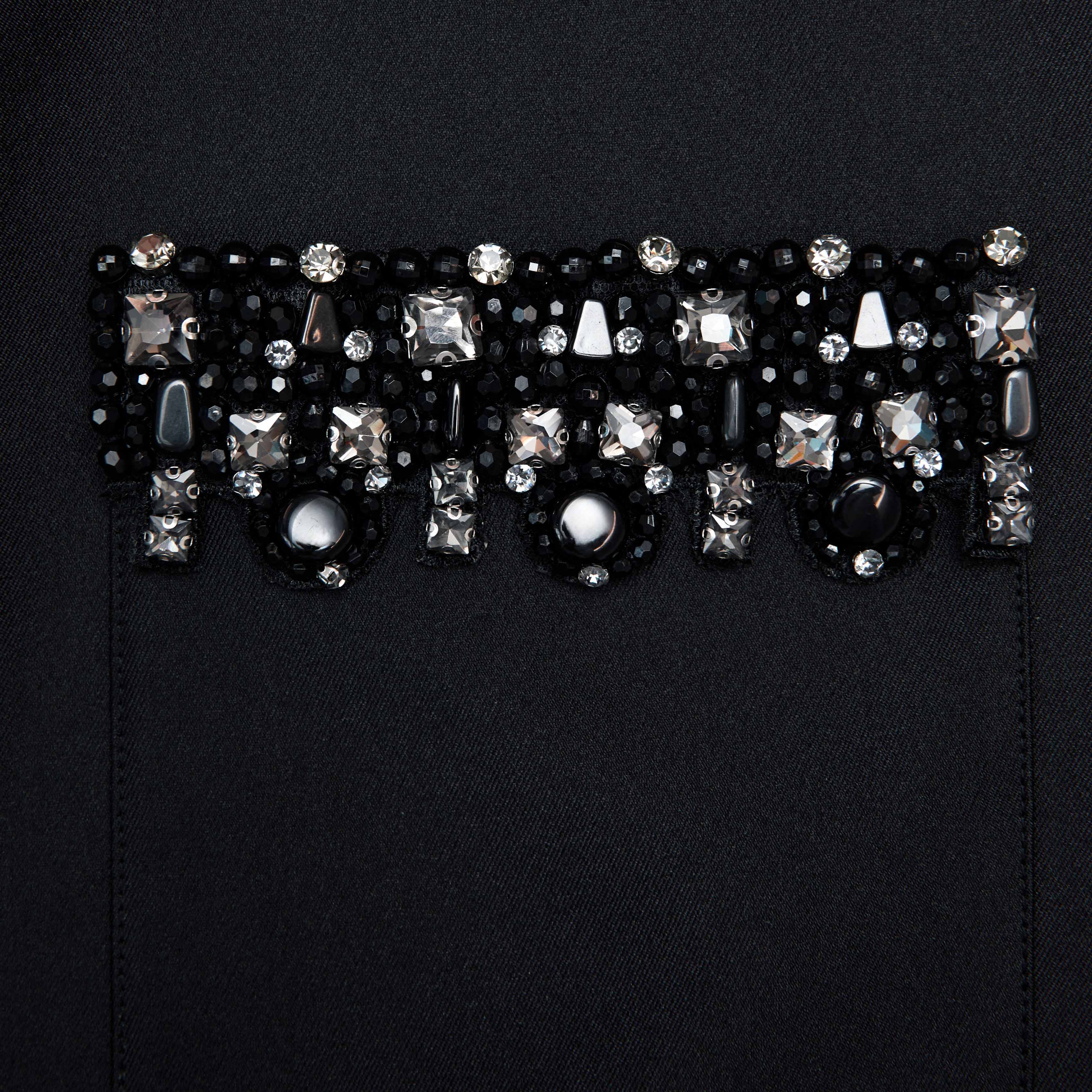 Black Taffeta Embellished Trim Mini Dress