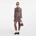 Brown Check Chiffon Mini Dress