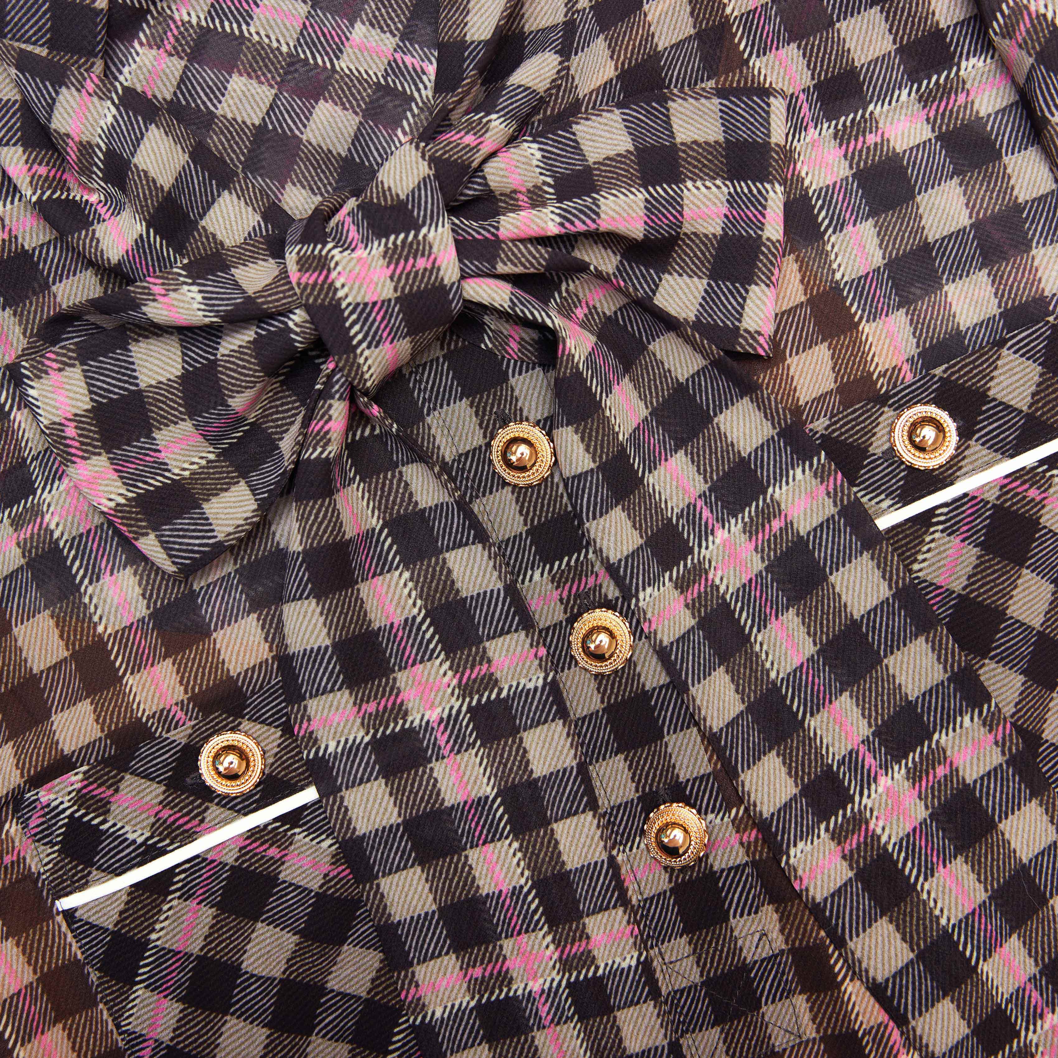 Brown Check Chiffon Mini Dress