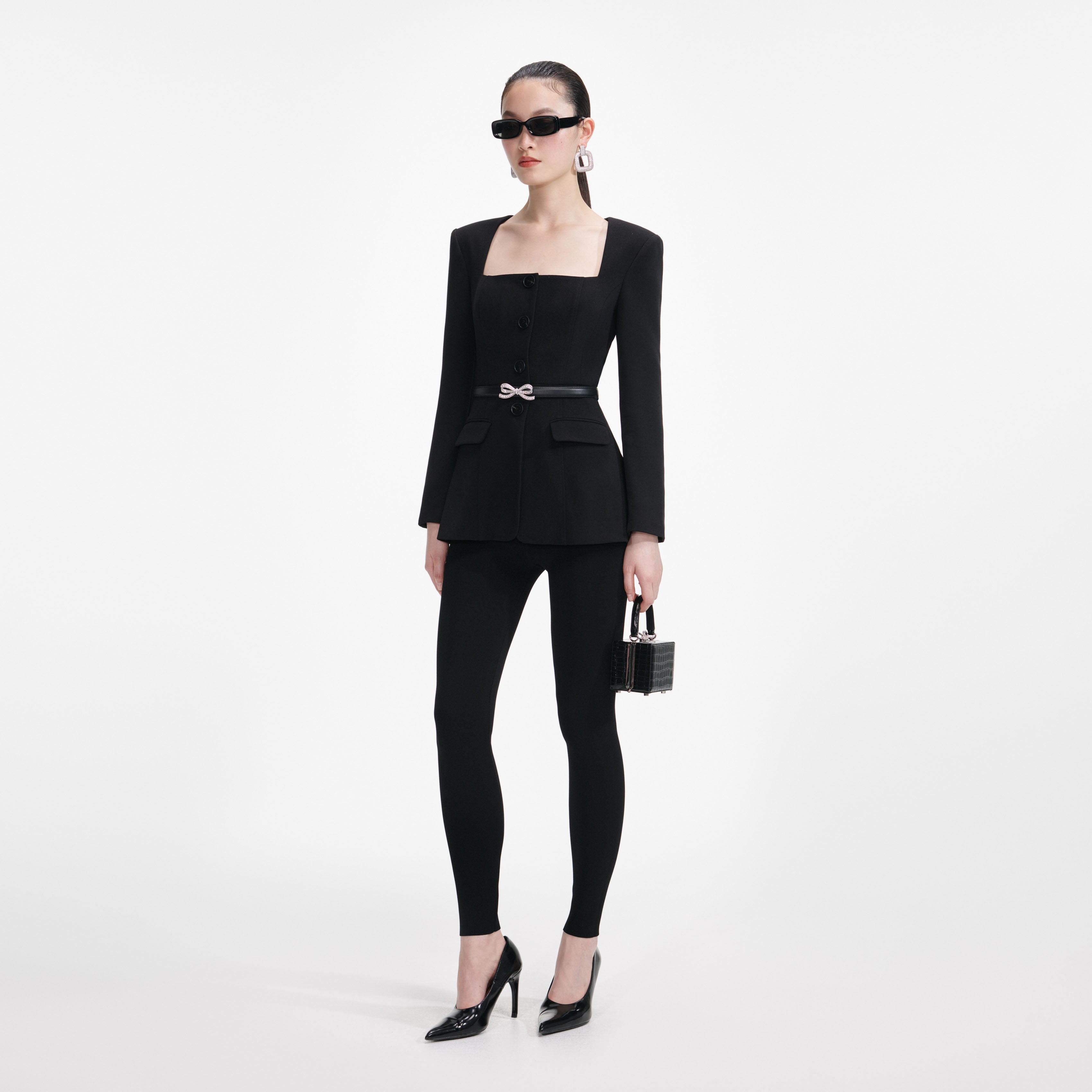 Black Crepe Tailored Top