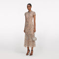 Champagne Sequin Embroidered Midi Dress