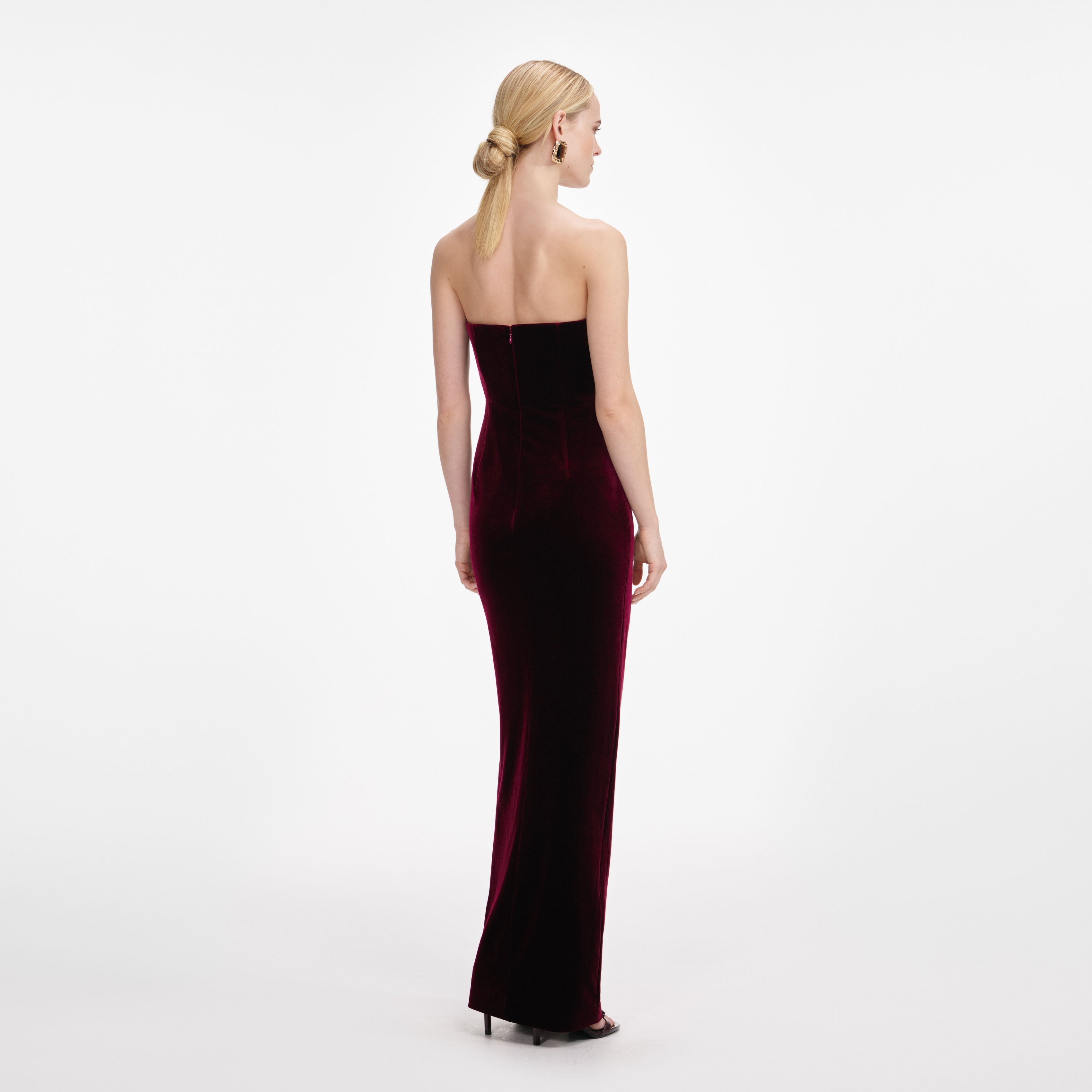 Burgundy Velvet Bandeau Maxi Dress