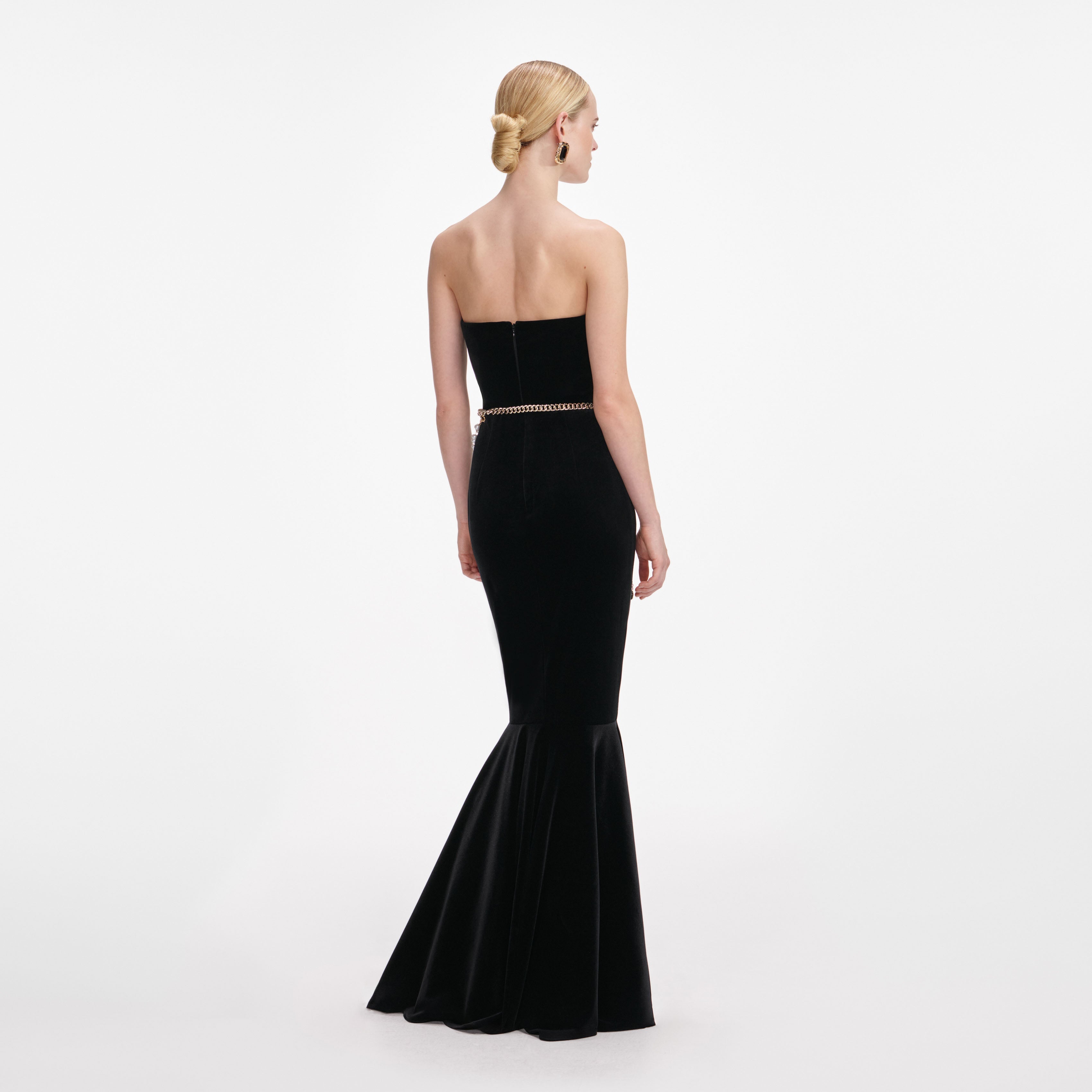 Black Velvet Chain Belt Maxi Dress