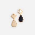 Black Enamel Gold Two Tiered Earrings