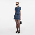 Denim Crystal Trim Collared Mini Dress