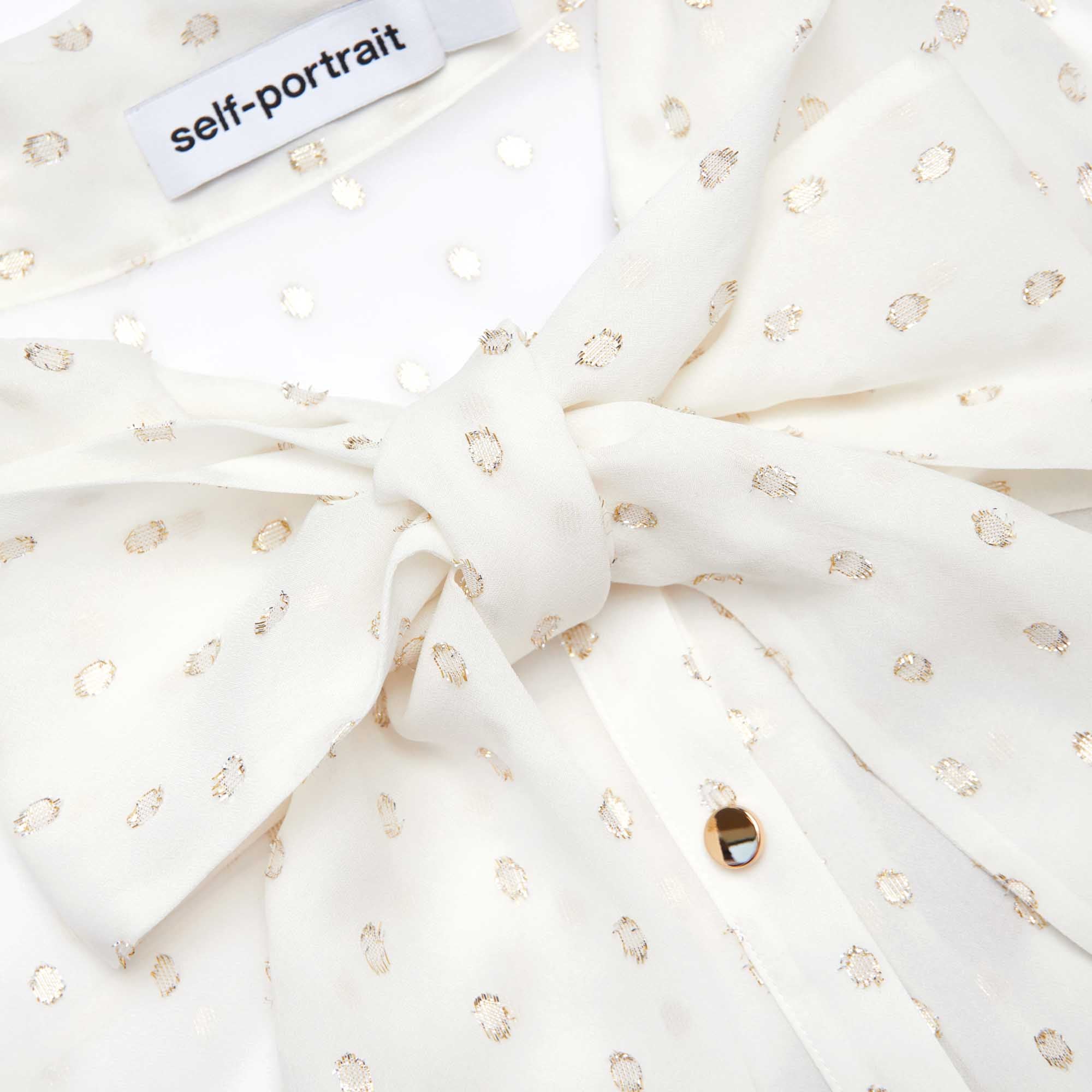 Cream And Gold Tie Neck Midi Dress