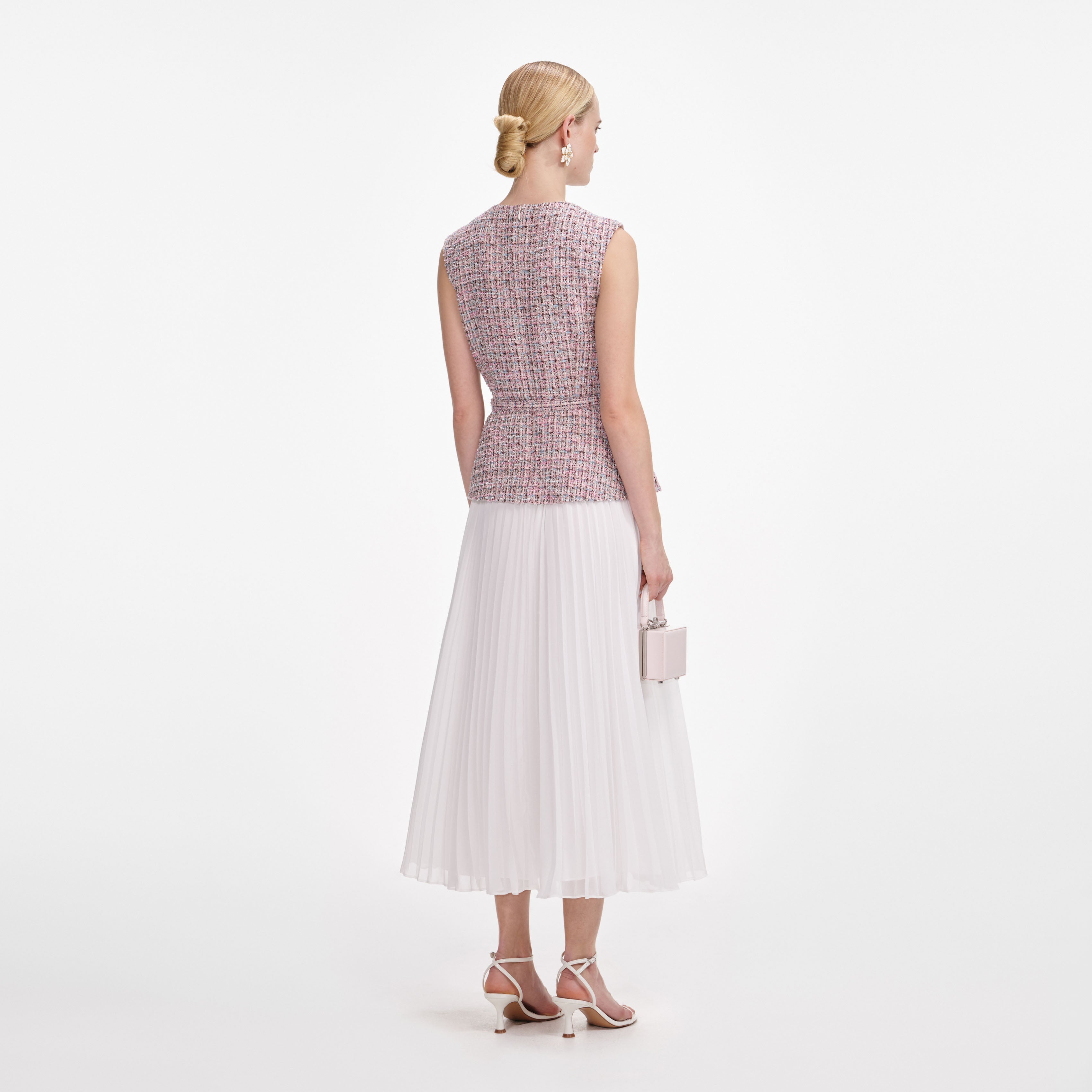 Pink Boucle Chiffon Midi Dress