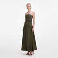 Khaki Bandeau Knit Midi Dress