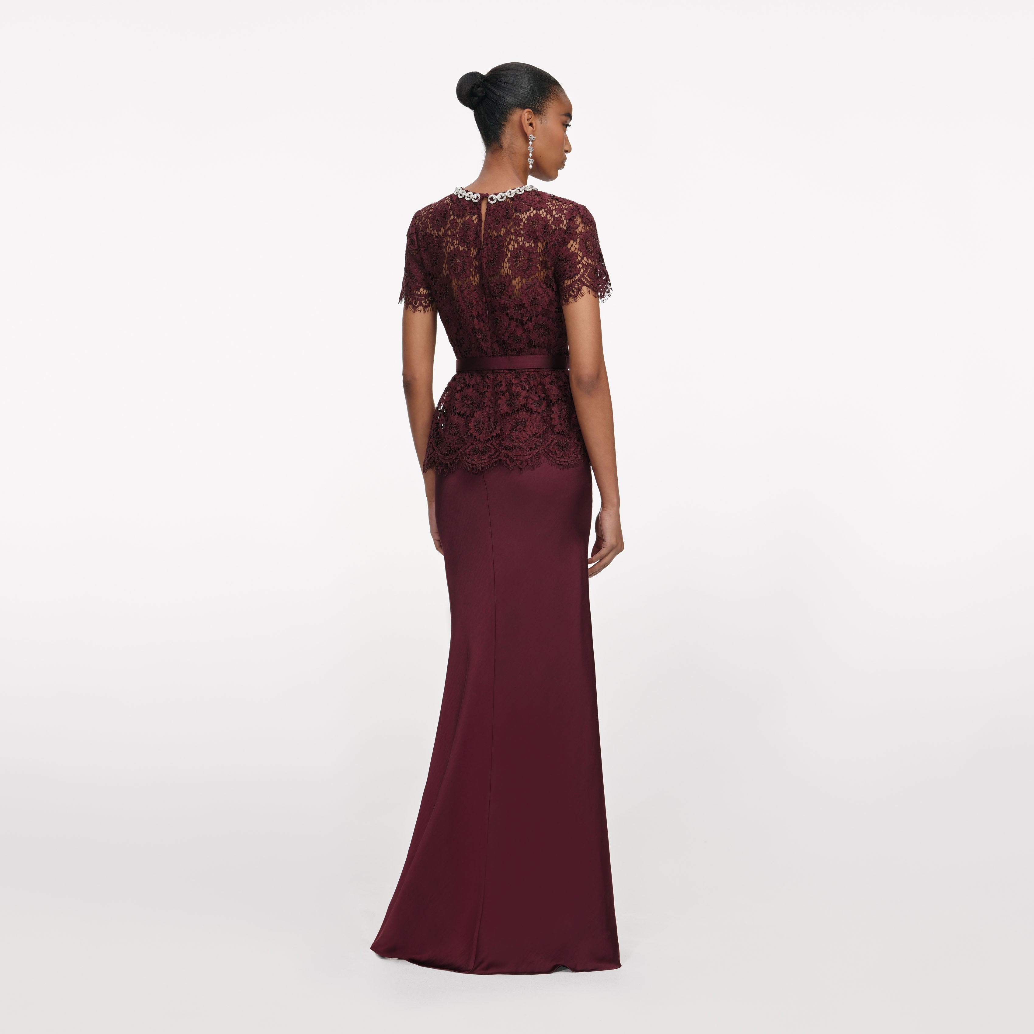 Burgundy Lace Satin Maxi Dress