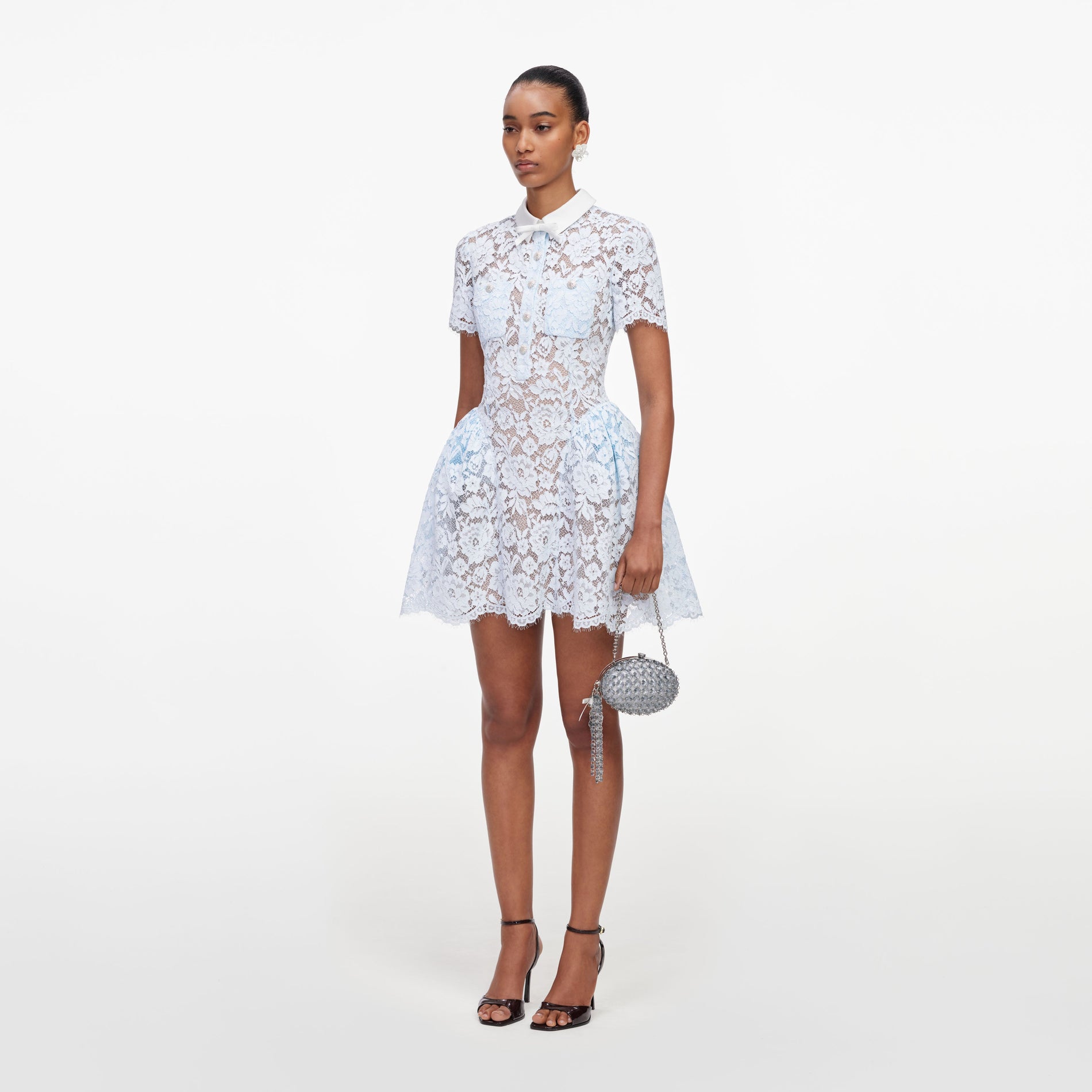 Blue Lace Flared Mini Dress