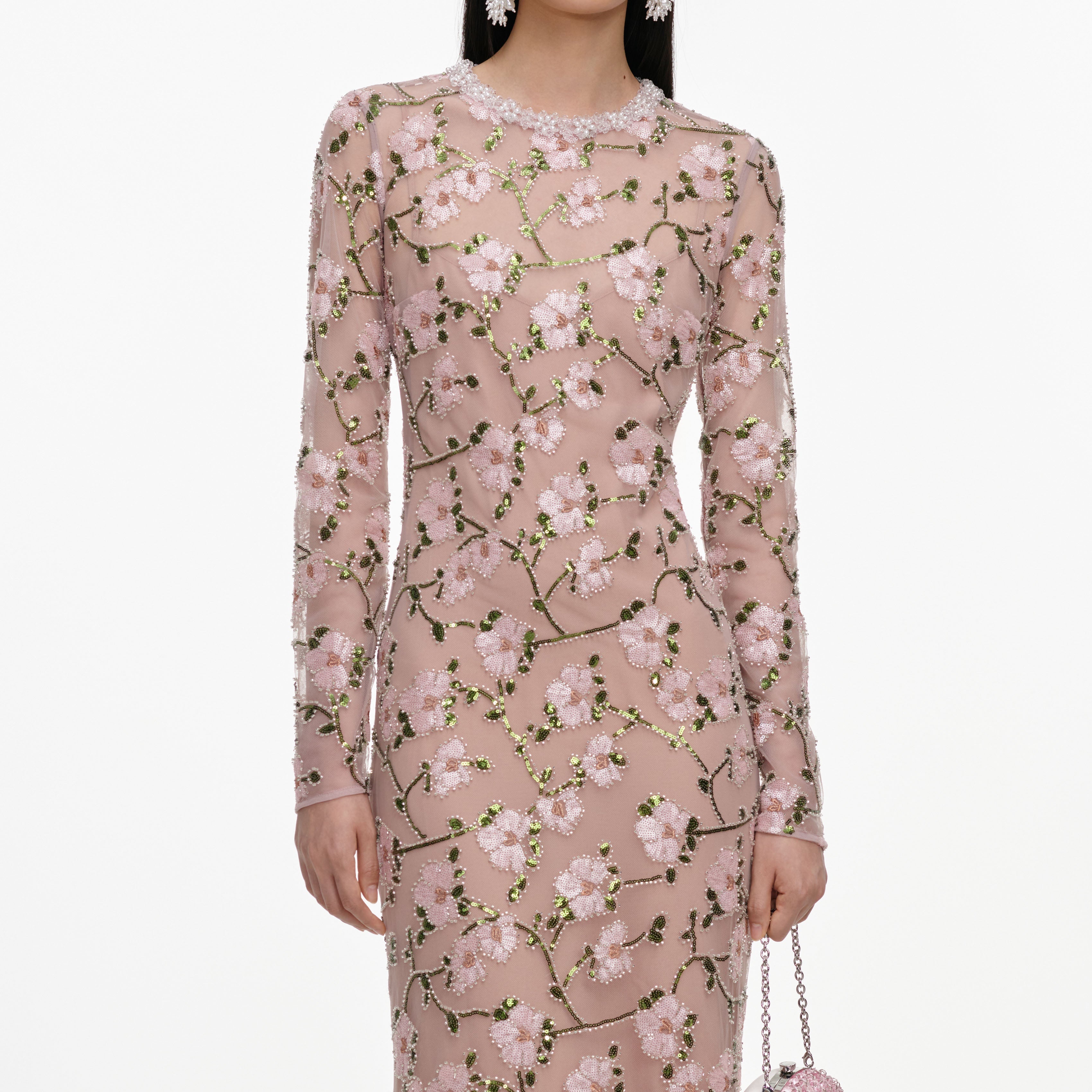 Pink Floral Sequin Maxi Dress