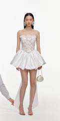 White Sequin Lace Bow Mini Dress