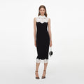 Black Contrast Lace Bodice Midi Dress