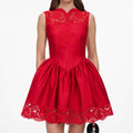 Red Taffeta Lace Mini Dress