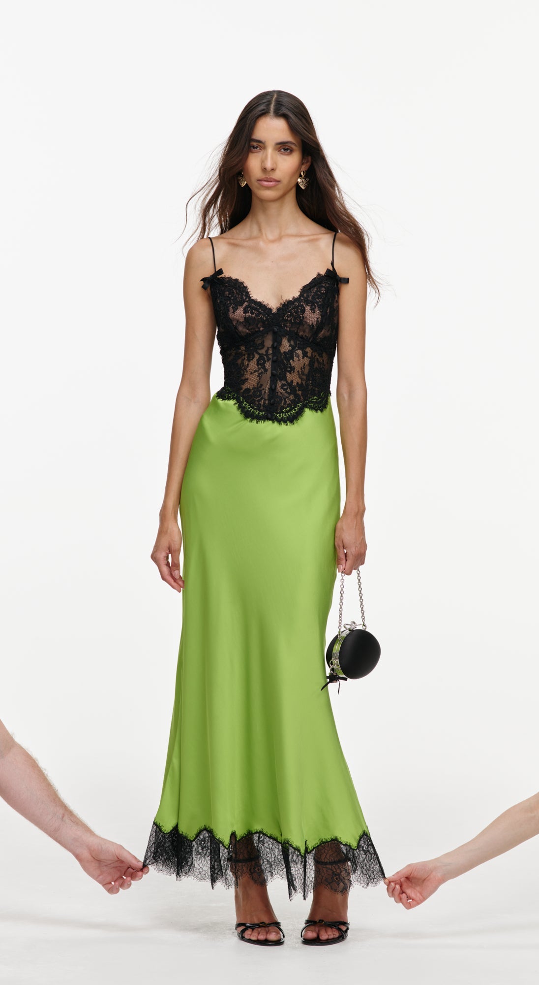 Green Satin Lace Midi Dress
