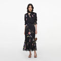 Black Satin Floral Printed Midi Dress