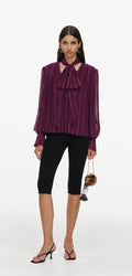 Purple Rhinestone Pinstripe Blouse