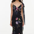 Black Floral Georgette Feather Maxi Dress