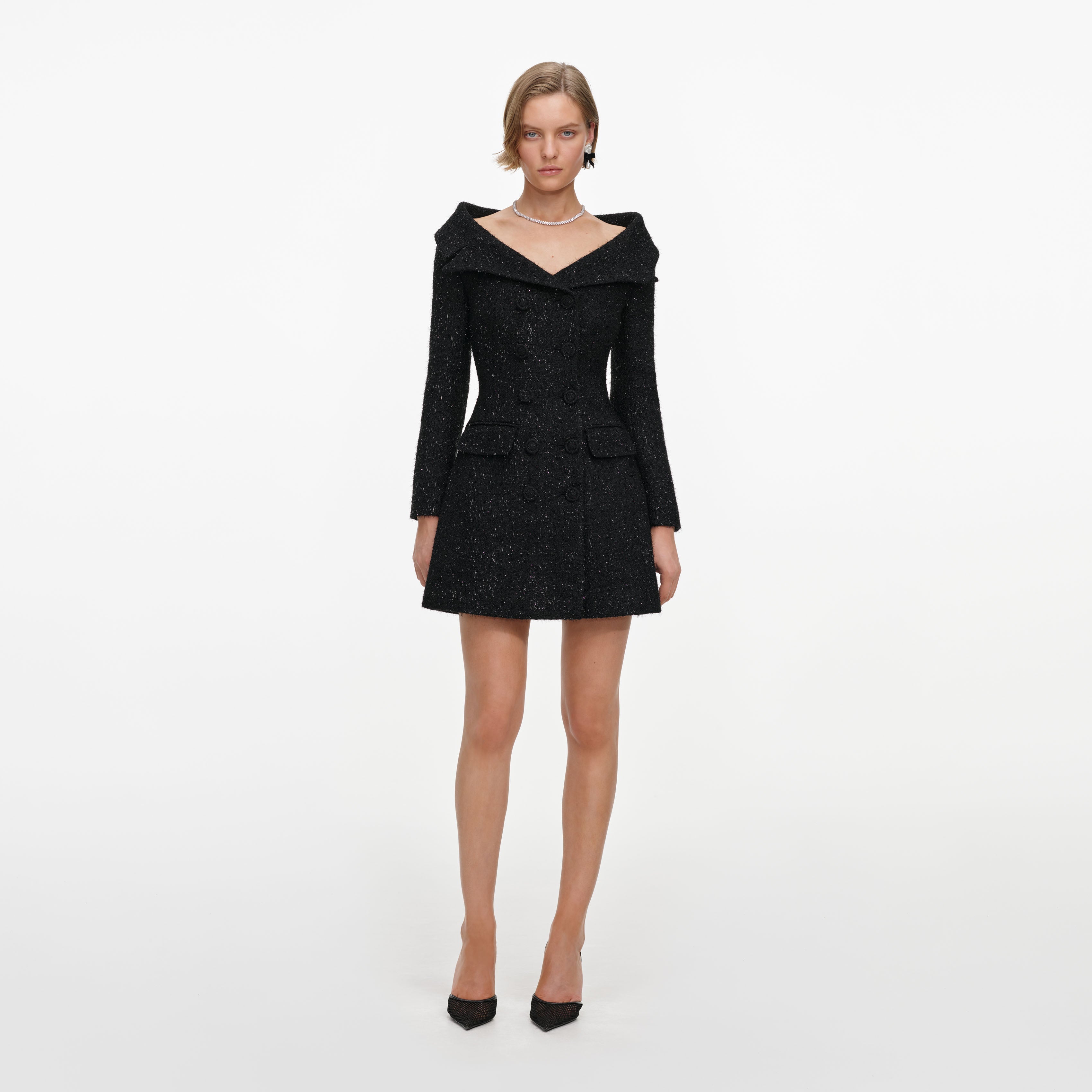 Black Metallic Boucle Mini Dress