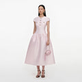 Pink Taffeta Buttoned Midi Dress