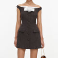 Brown Off Shoulder Collar Mini Dress