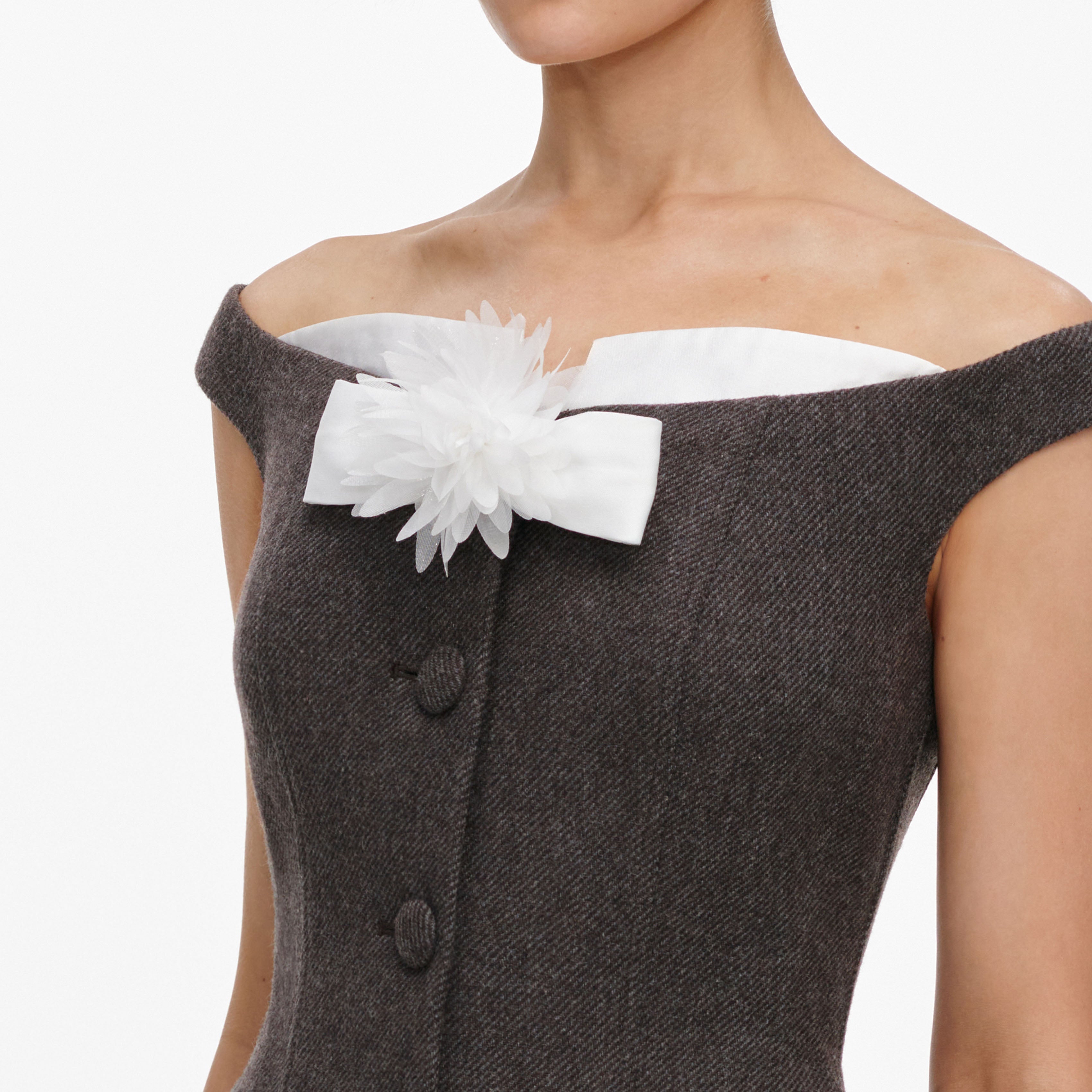 Brown Off Shoulder Collar Mini Dress
