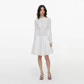White Knit Pleated Twill Mini Dress
